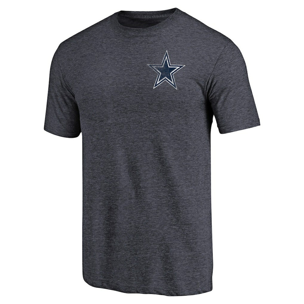 Dallas Cowboys Primary Logo Left Chest Distressed Tri-Blend T-Shirt Heathered Navy