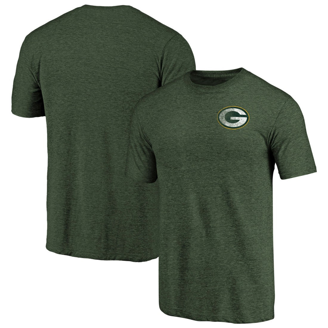 Green Bay Packers Primary Logo Left Chest Distressed Tri-Blend T-Shirt Heathered Green