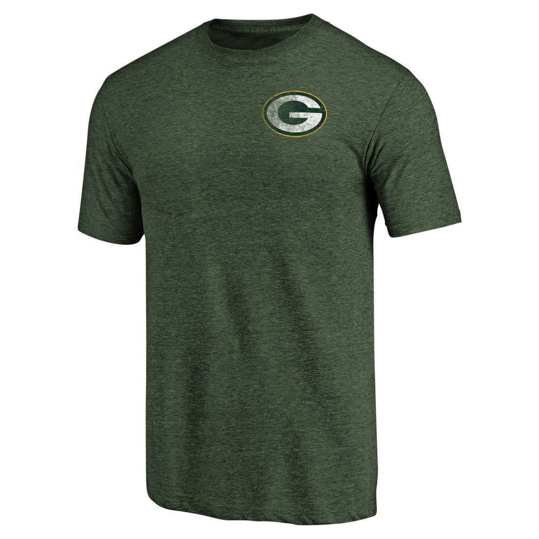 Green Bay Packers Primary Logo Left Chest Distressed Tri-Blend T-Shirt Heathered Green