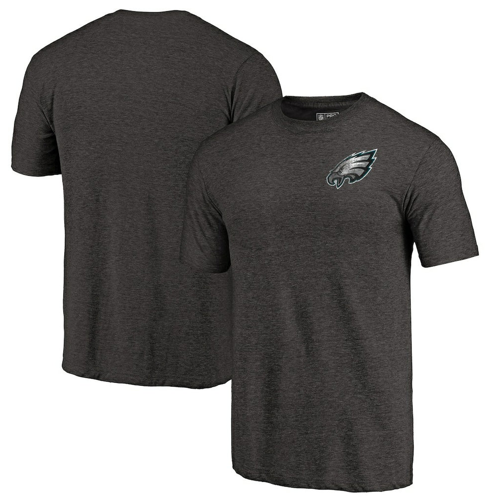 Philadelphia Eagles Primary Logo Left Chest Distressed Tri-Blend T-Shirt Heathered Black