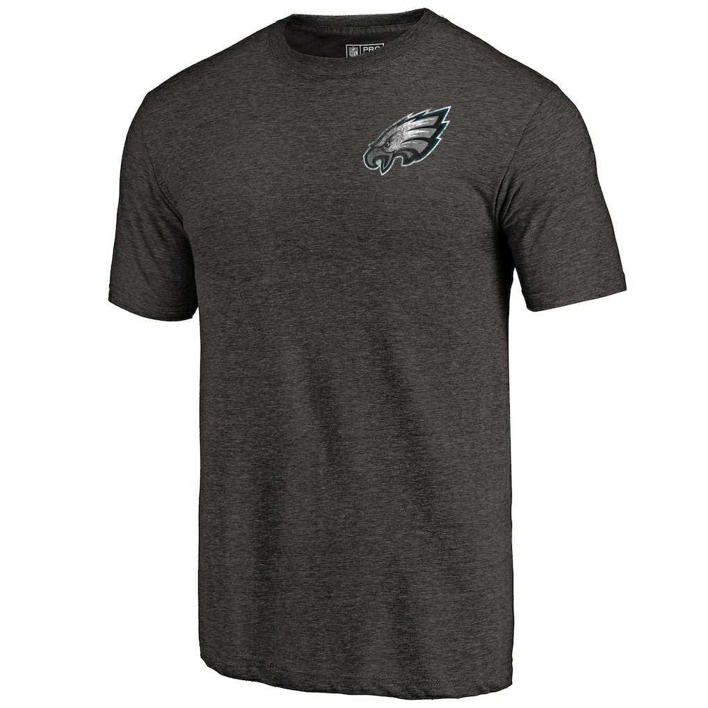 Philadelphia Eagles Primary Logo Left Chest Distressed Tri-Blend T-Shirt Heathered Black