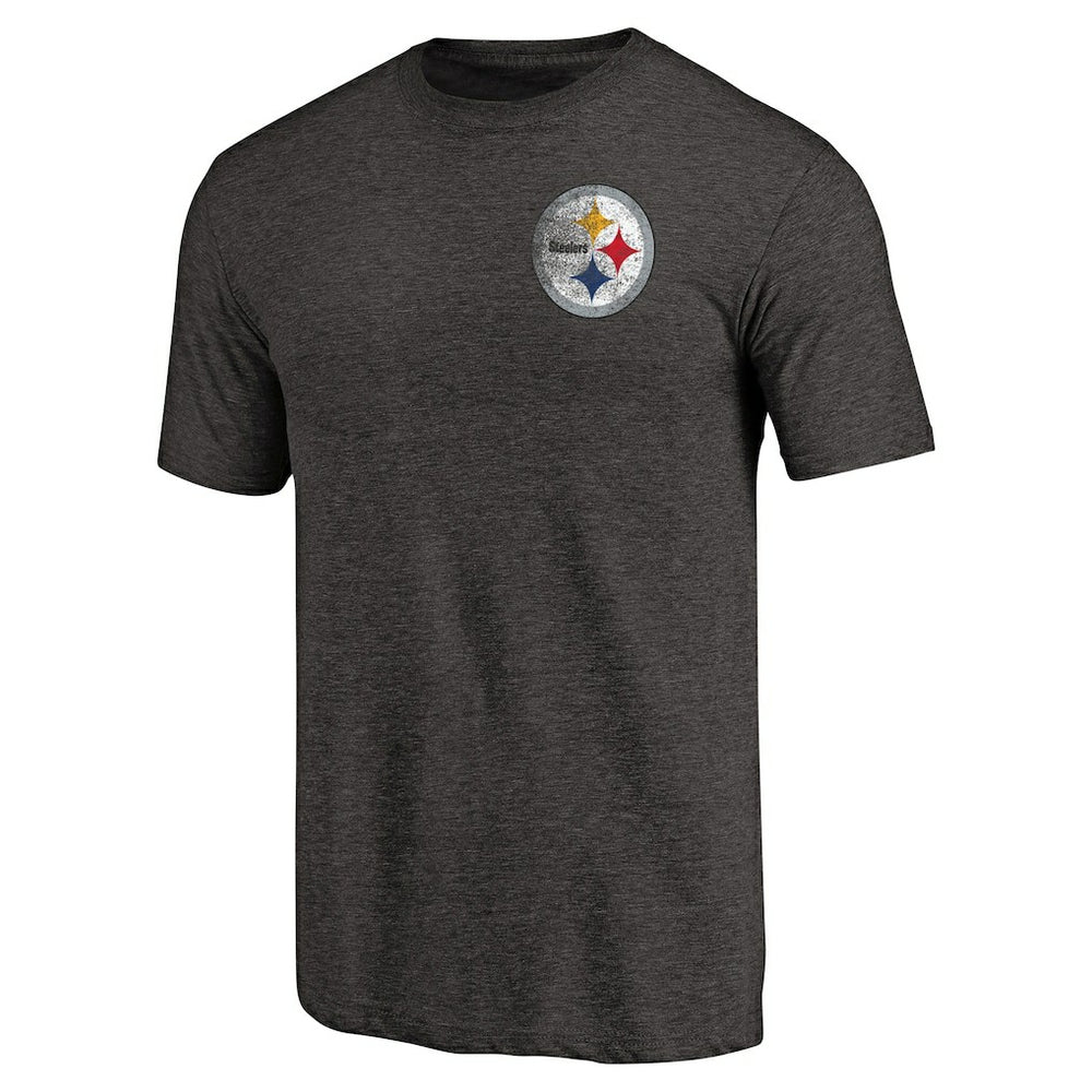 Pittsburgh Steelers Primary Logo Left Chest Distressed Tri-Blend T-Shirt Heathered Black