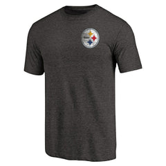 Pittsburgh Steelers Primary Logo Left Chest Distressed Tri-Blend T-Shirt Heathered Black