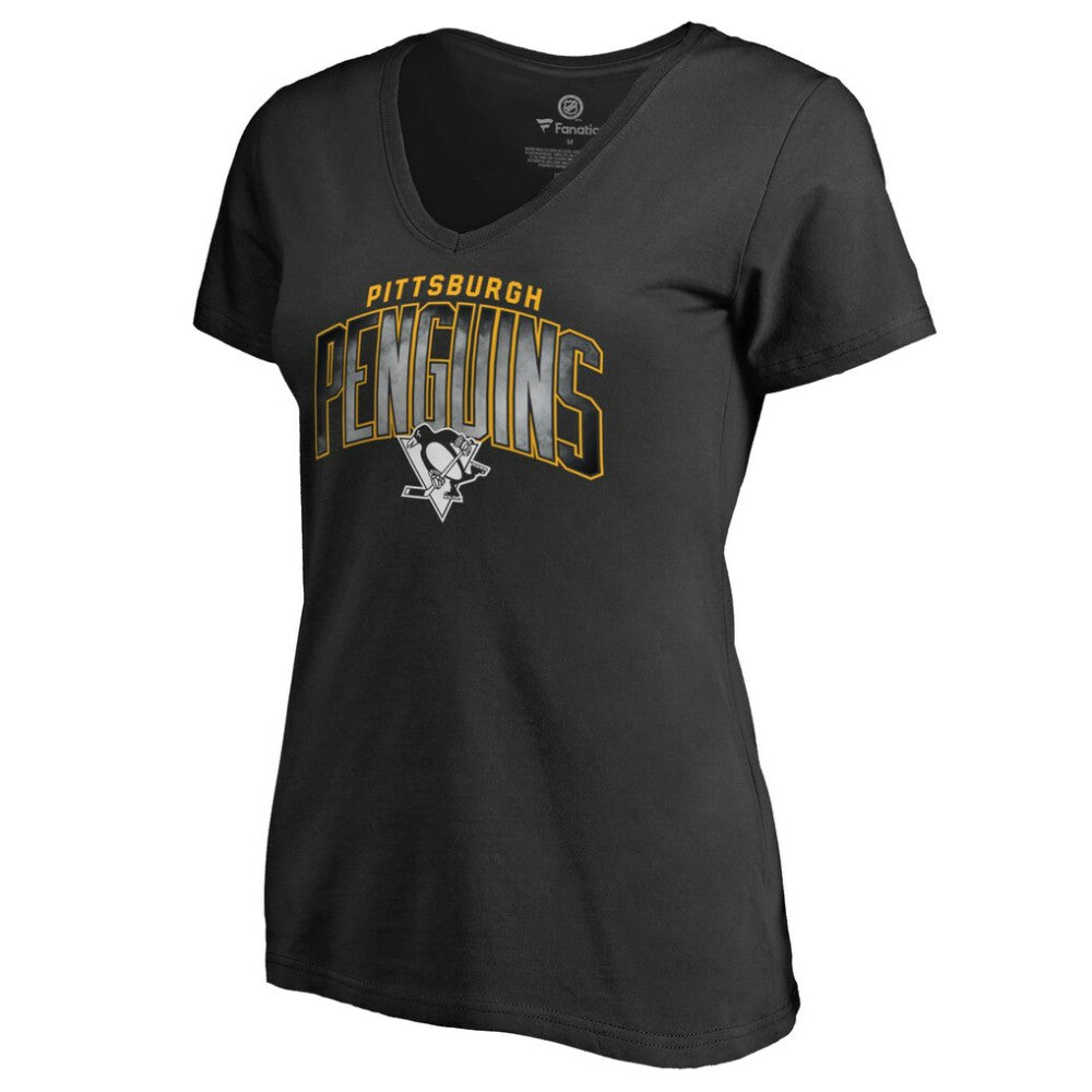 NHL Pittsburgh Penguins Women's Arch Smoke V-Neck T-Shirt - Black