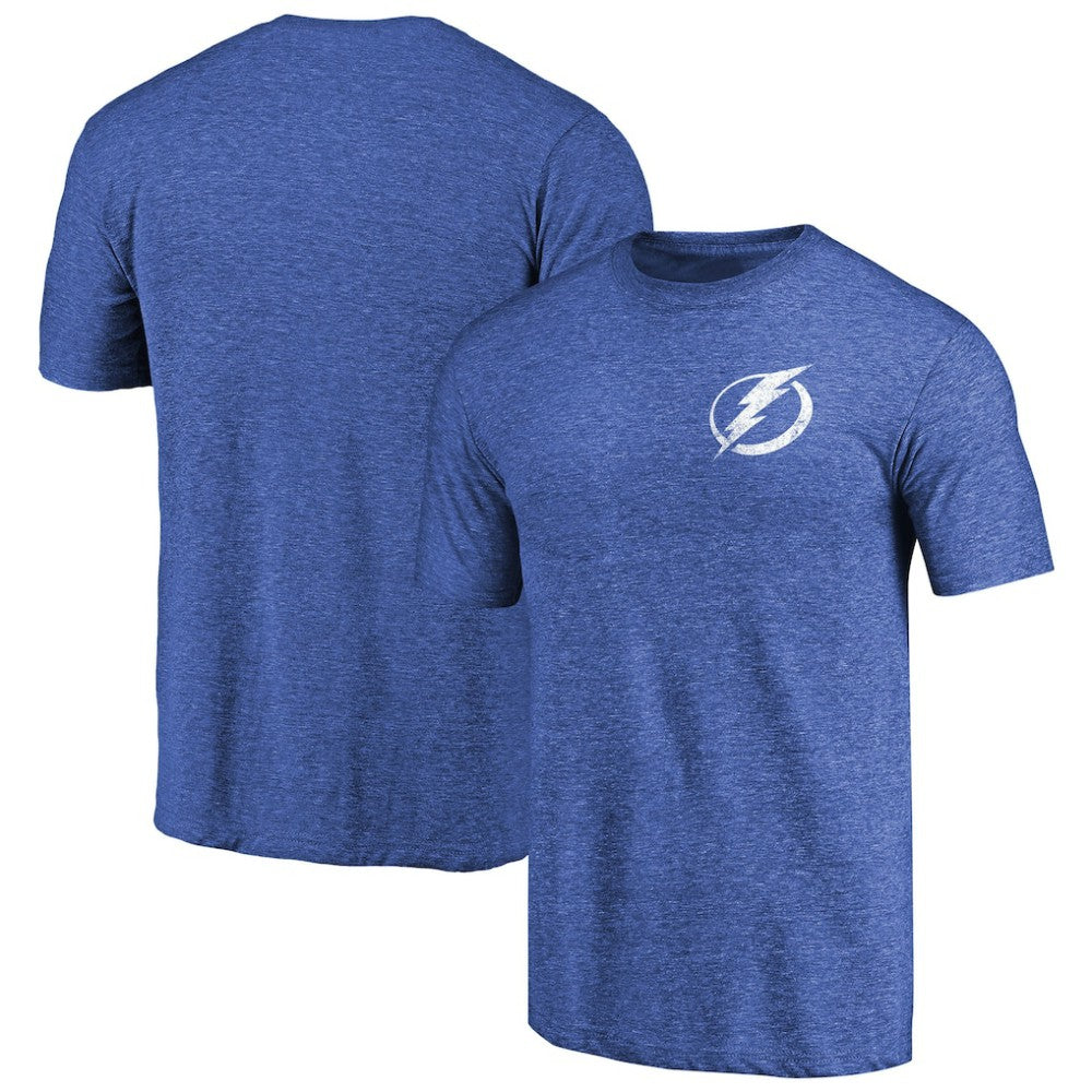 NHL Tampa Bay Lightning Primary Logo Left Chest Distressed Tri-Blend T-Shirt - Heathered Blue
