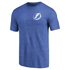 NHL Tampa Bay Lightning Primary Logo Left Chest Distressed Tri-Blend T-Shirt - Heathered Blue