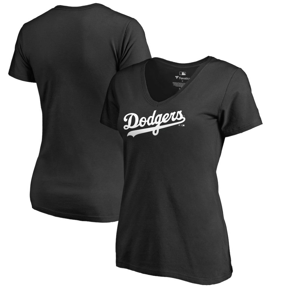 Los Angeles Dodgers Women's Team Wordmark V-Neck T-Shirt - Black T-shirts