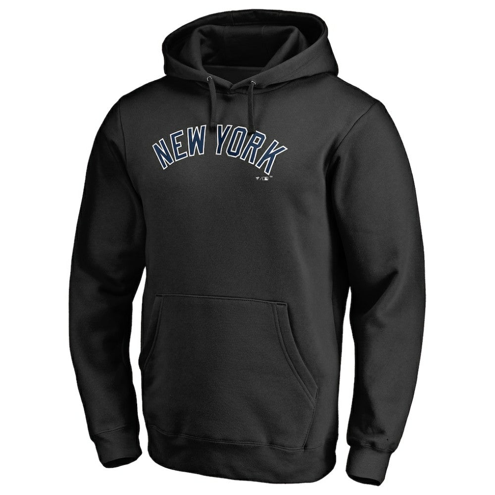 New York Yankees Official Wordmark Fitted Pullover Hoodie - Black Hoodies