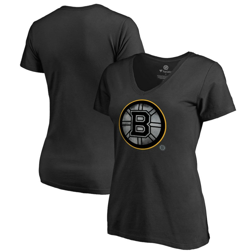 NHL Boston Bruins Women's Core Smoke V-Neck T-Shirt - Black