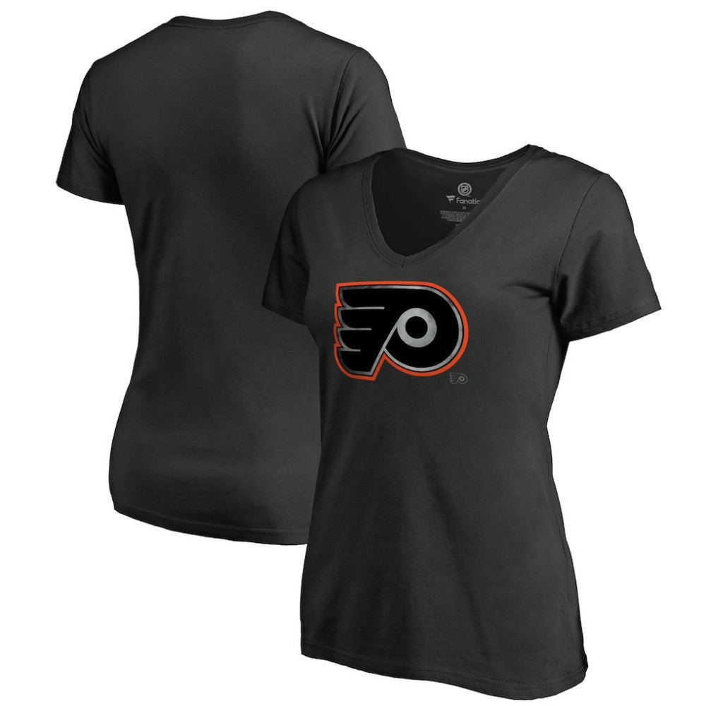 NHL Philadelphia Flyers Women's Core Smoke V-Neck T-Shirt - Black