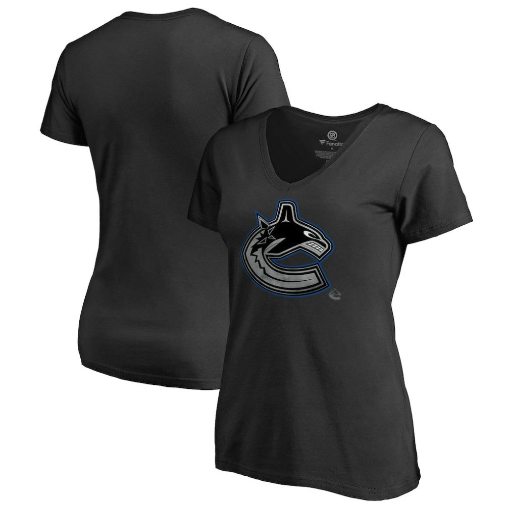 NHL Vancouver Canucks Women's Core Smoke V-Neck T-Shirt - Black