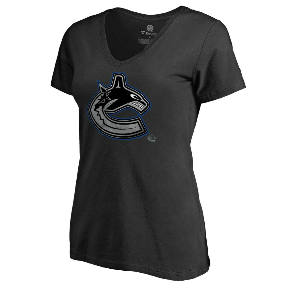NHL Vancouver Canucks Women's Core Smoke V-Neck T-Shirt - Black