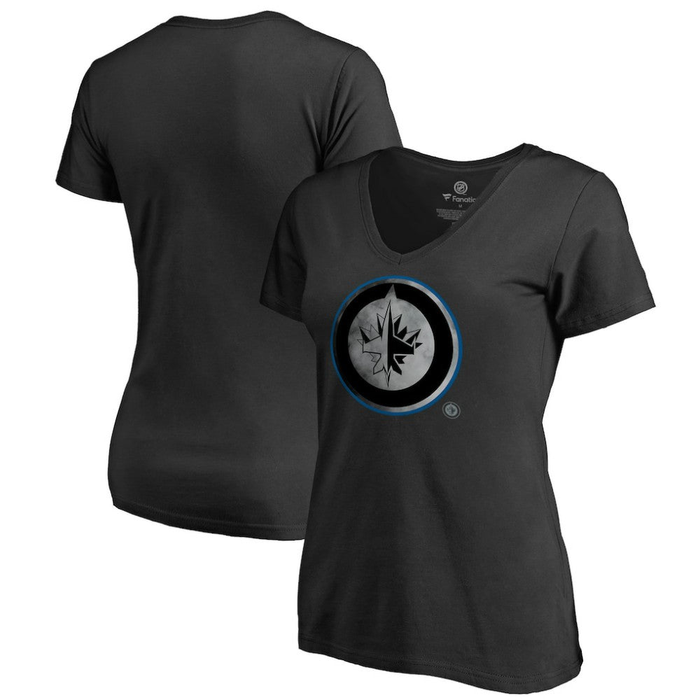 NHL Winnipeg Jets Women's Core Smoke V-Neck T-Shirt - Black