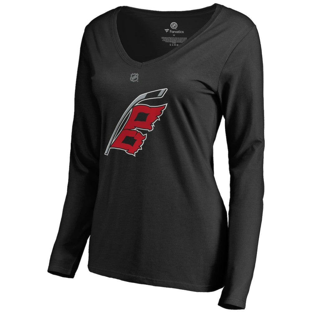 NHL Carolina Hurricanes Women's Team Alternate Long Sleeve V-Neck T-Shirt - Black