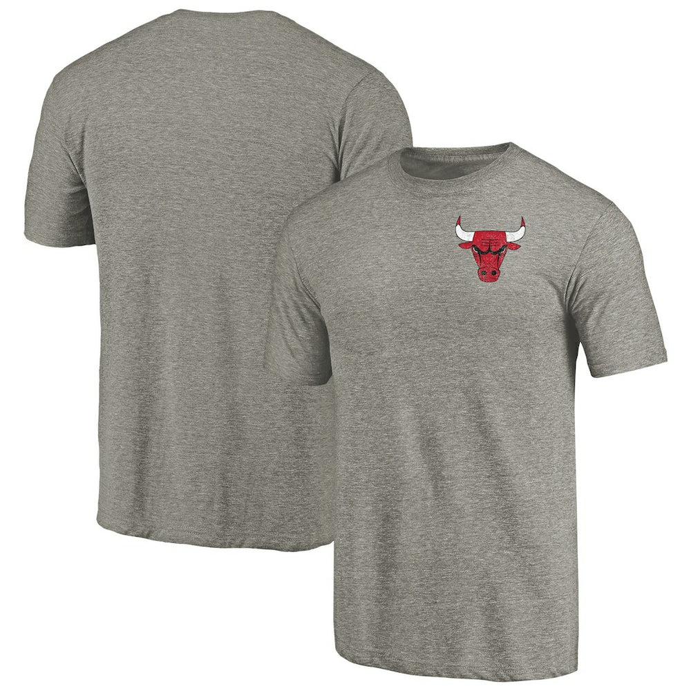 Chicago Bulls Primary Logo Left Chest Distressed Tri-Blend T-Shirt Gray