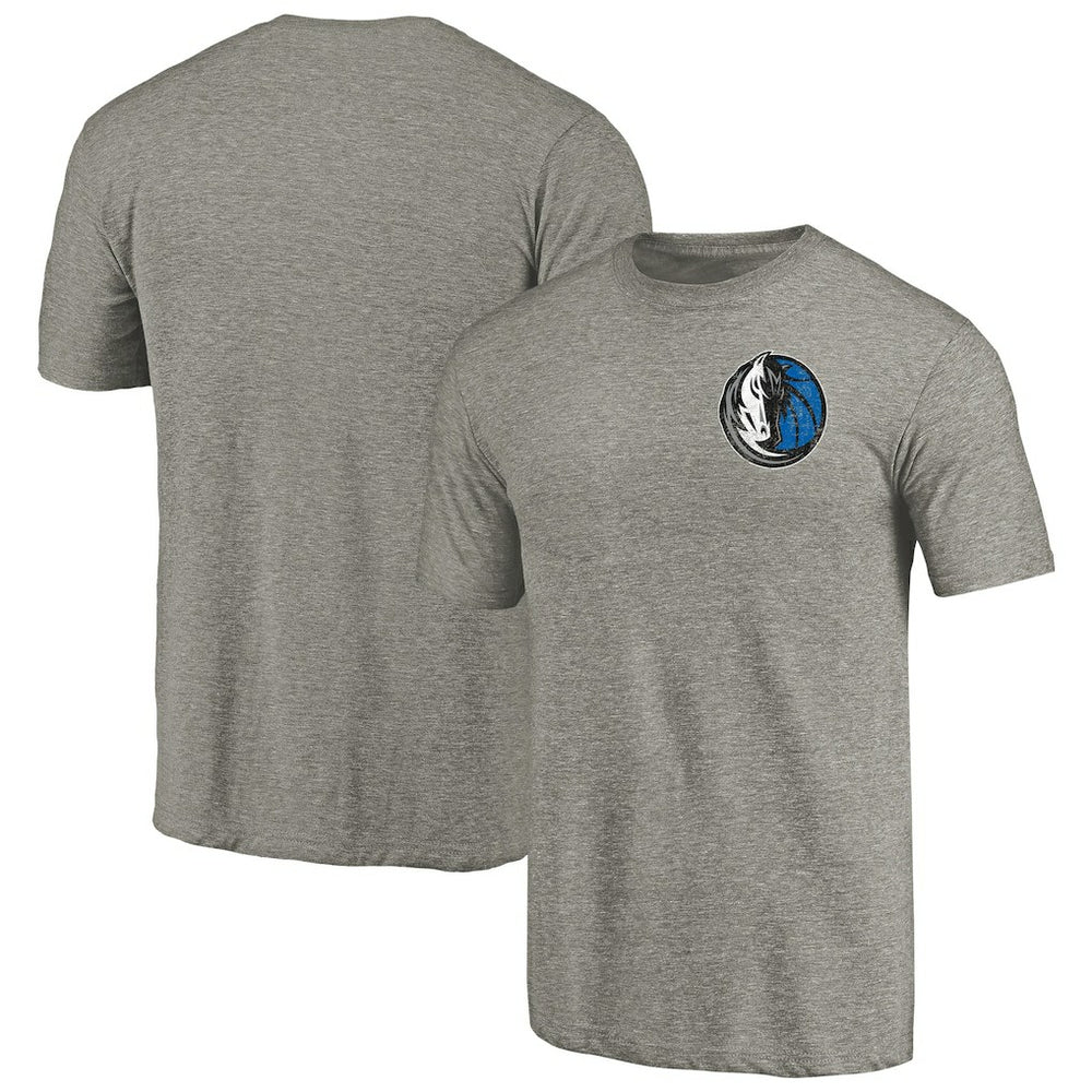 Dallas Mavericks Primary Logo Left Chest Distressed Tri-Blend T-Shirt Gray