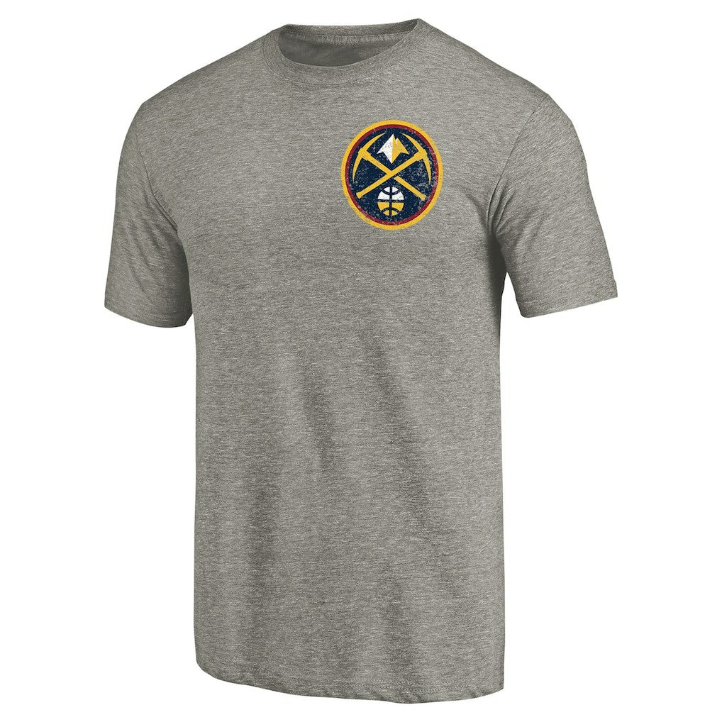 Denver Nuggets Primary Logo Left Chest Distressed Tri-Blend T-Shirt Gray
