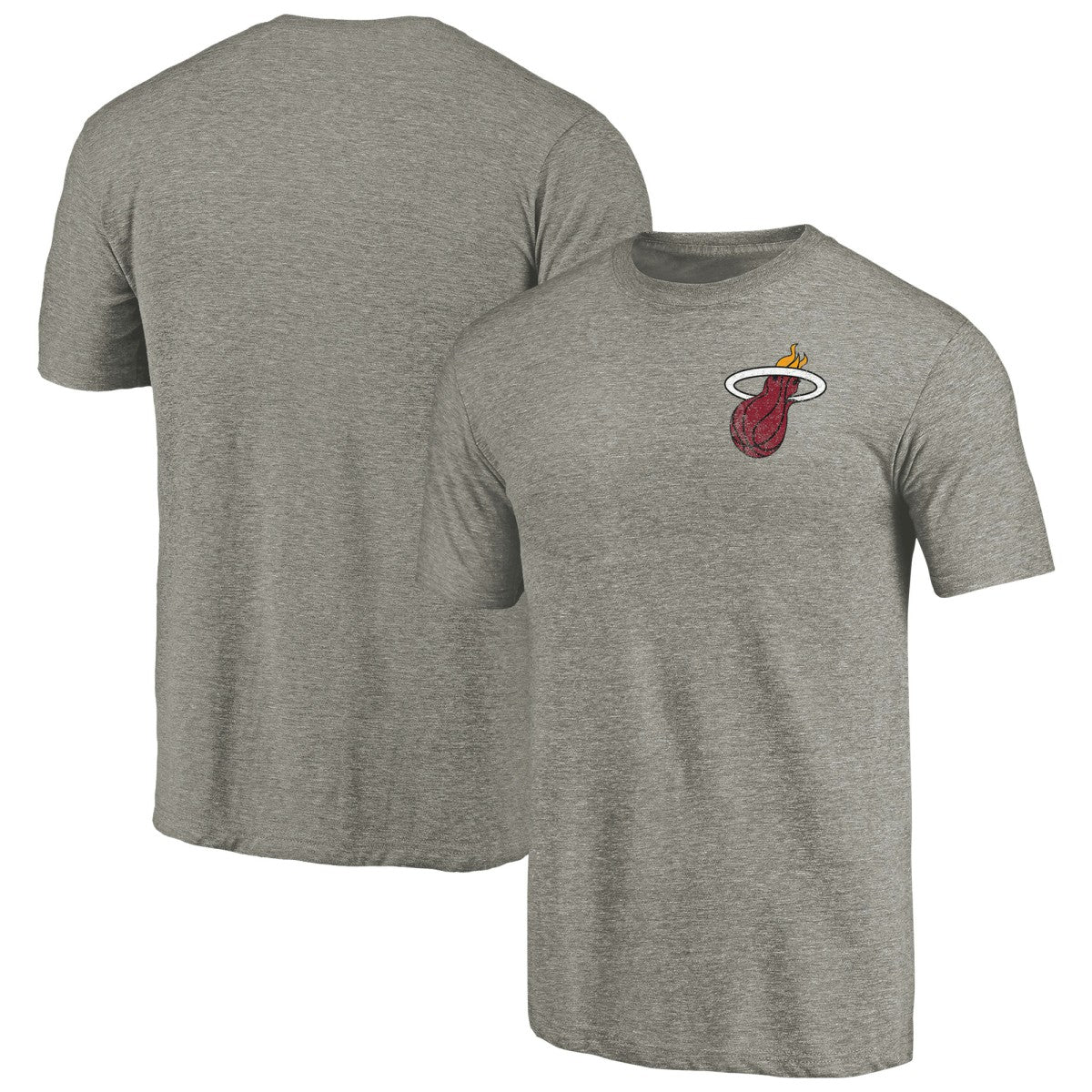 Miami Heat Primary Logo Left Chest Distressed Tri-Blend T-Shirt Gray