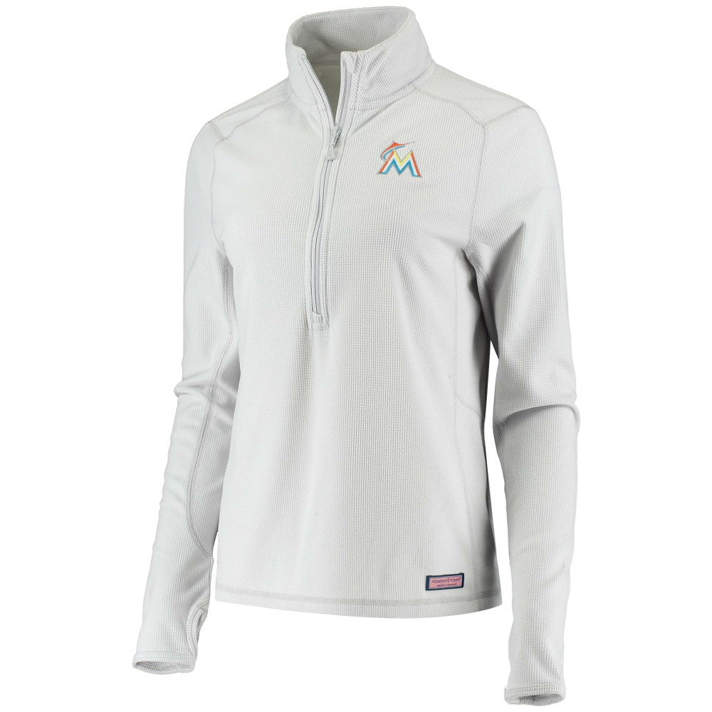 Miami Marlins Vineyard Vines Women's Performance Grid Half-Zip Pullover Top - Gray Pullover