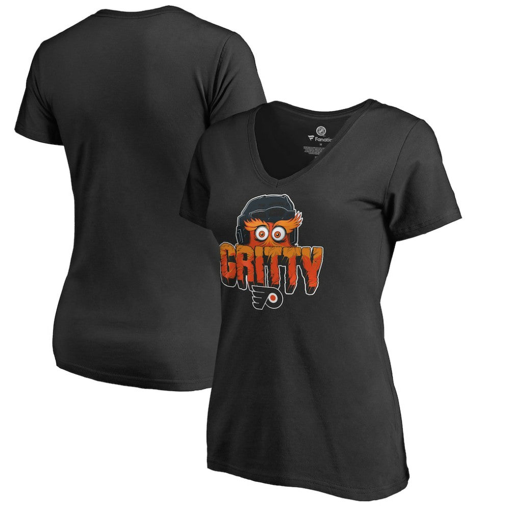 NHL Philadelphia Flyers Women's Go Gritty V-Neck T-Shirt - Black