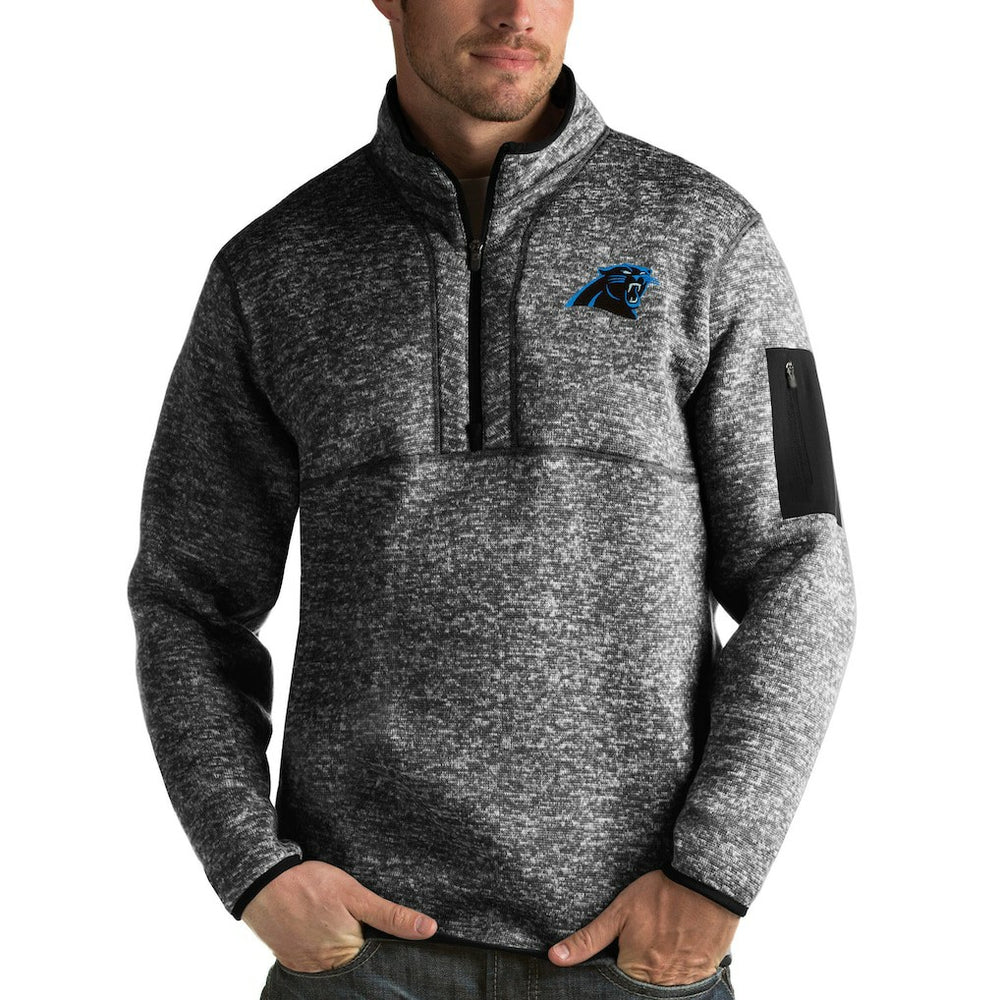 Carolina Panthers Antigua Fortune Quarter-Zip Pullover Jacket Heather Black