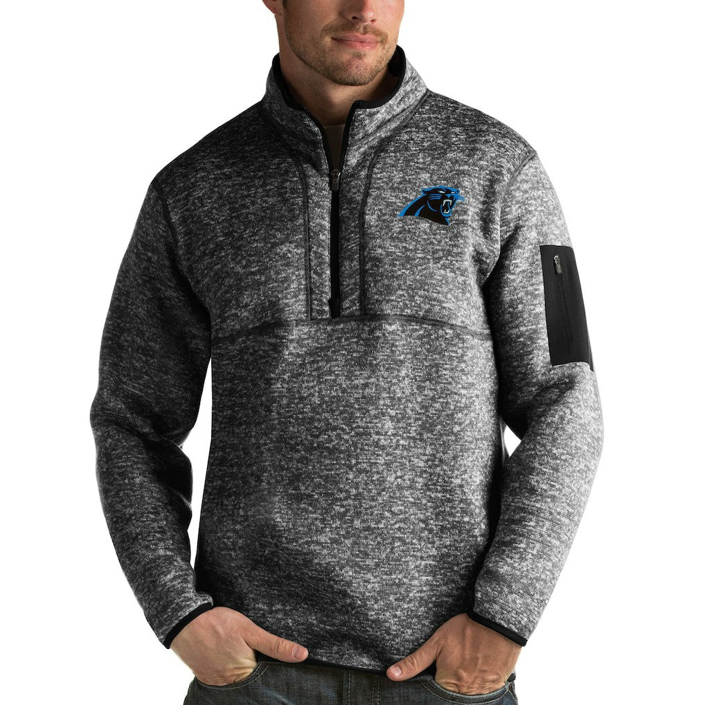 Carolina Panthers Antigua Fortune Quarter-Zip Pullover Jacket Heather Black