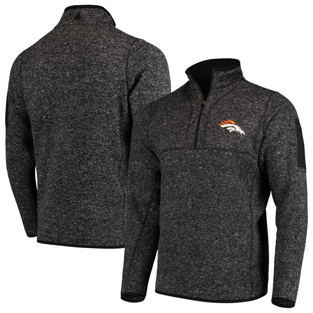 Denver Broncos Antigua Fortune Quarter-Zip Pullover Jacket Heather Black