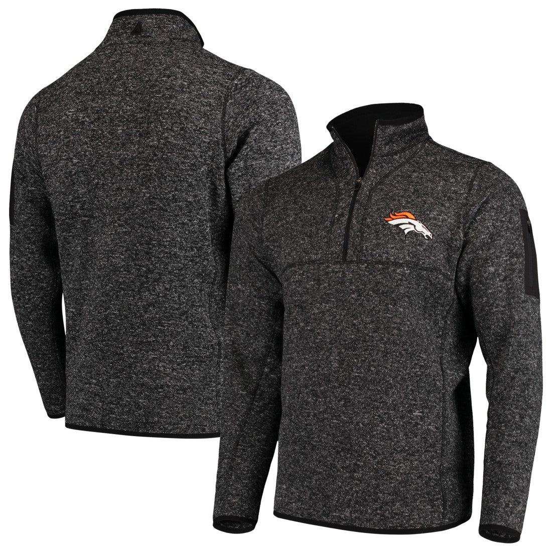 Denver Broncos Antigua Fortune Quarter-Zip Pullover Jacket Heather Black