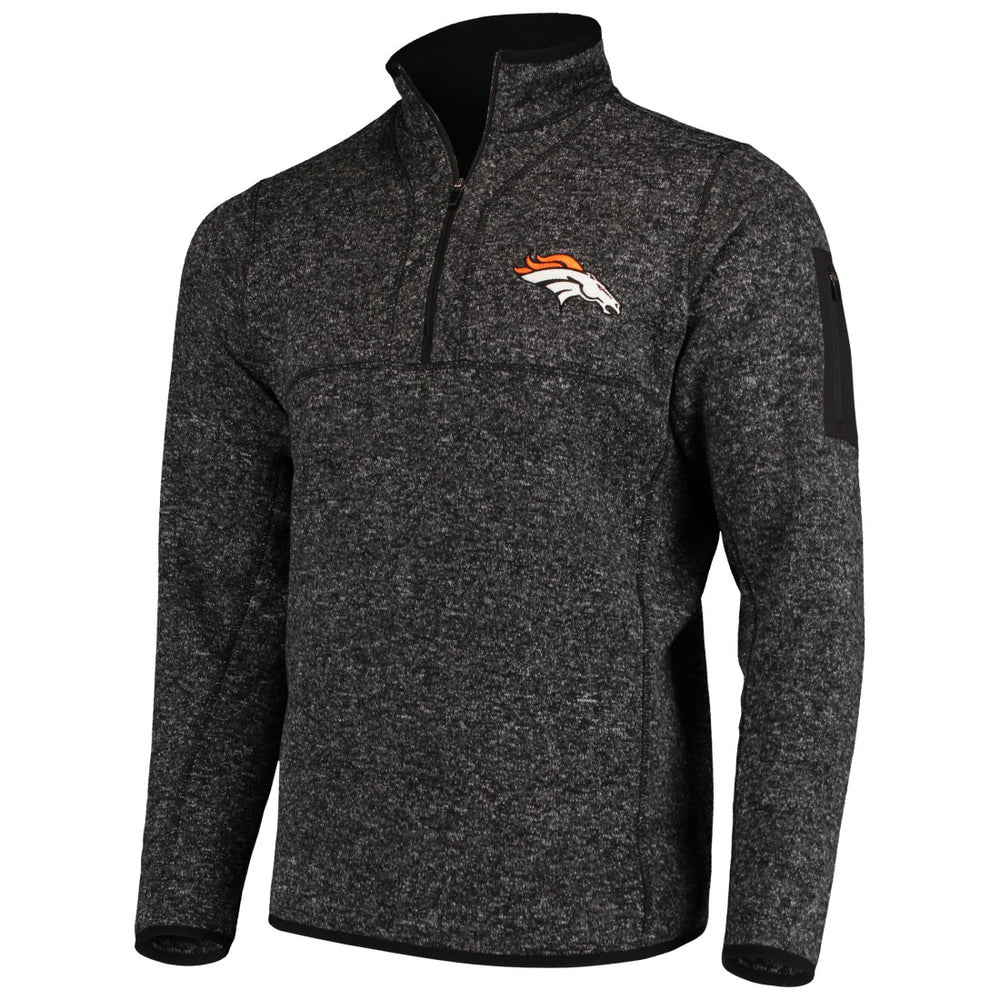 Denver Broncos Antigua Fortune Quarter-Zip Pullover Jacket Heather Black