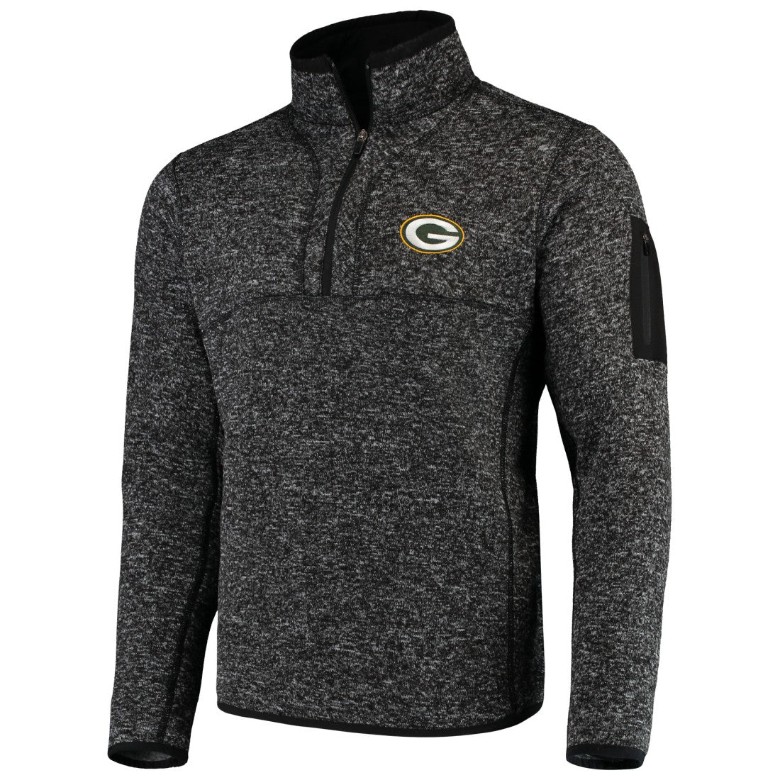 Green Bay Packers Antigua Fortune Quarter-Zip Pullover Jacket Heather Black