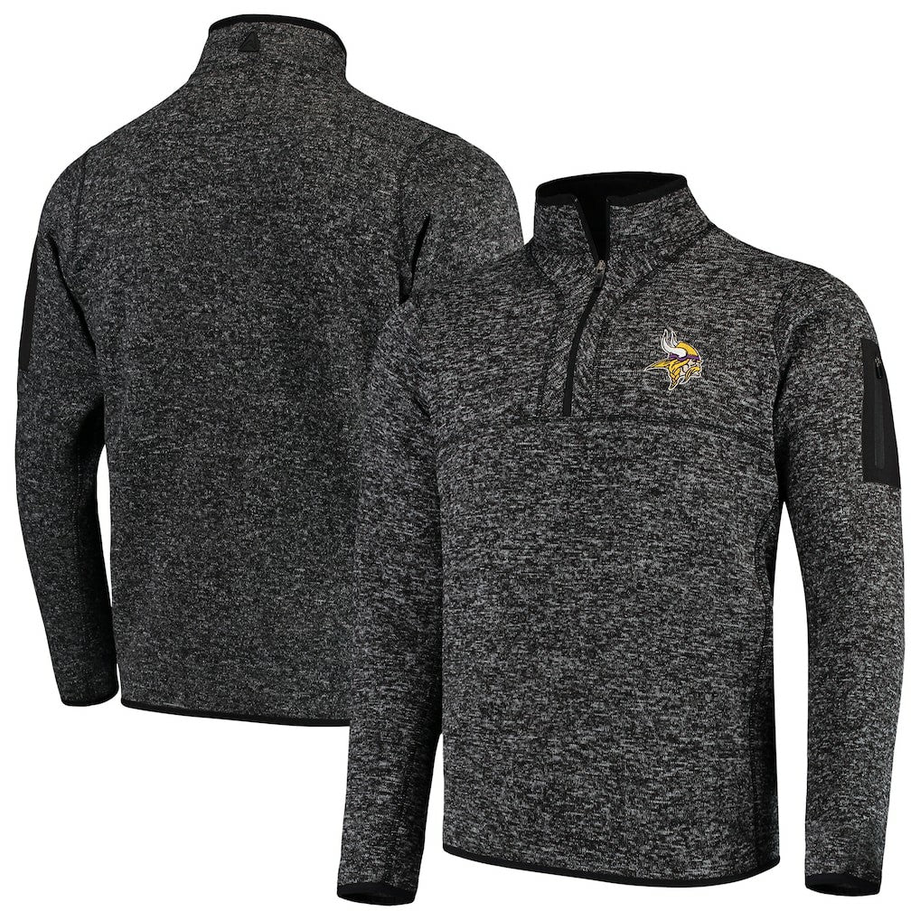 Minnesota Vikings Antigua Fortune Quarter-Zip Pullover Jacket Heather Black