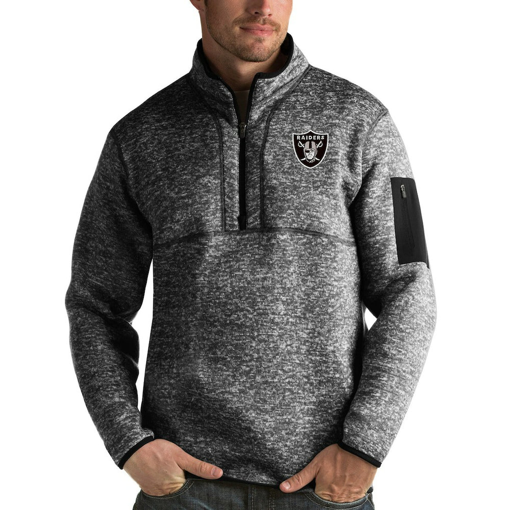 Las Vegas Raiders Antigua Fortune Quarter-Zip Pullover Jacket Heather Black