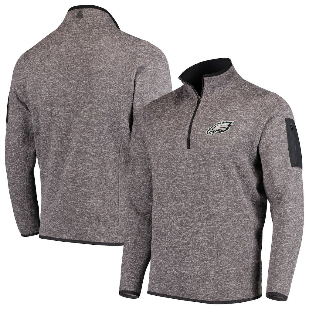 Philadelphia Eagles Antigua Fortune Quarter-Zip Pullover Jacket Charcoal