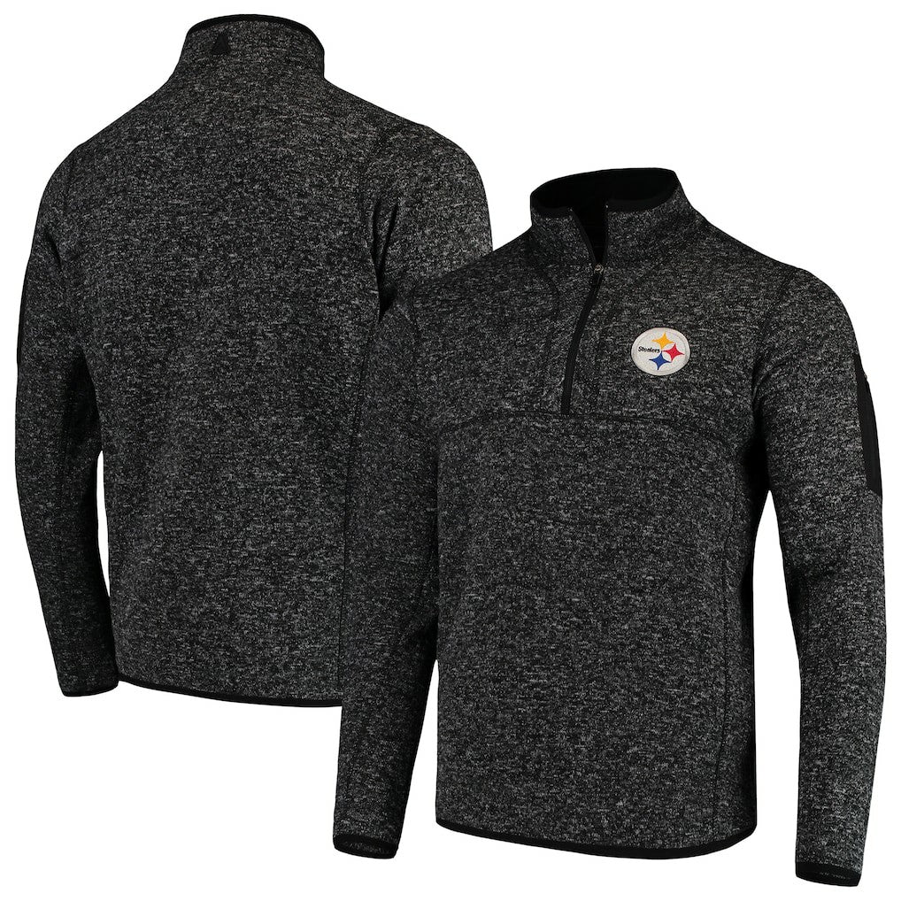 Pittsburgh Steelers Antigua Fortune Quarter-Zip Pullover Jacket Heather Black