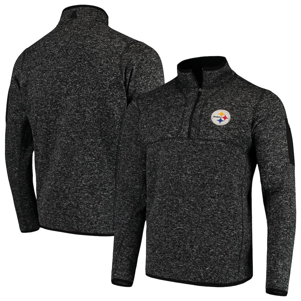 Pittsburgh Steelers Antigua Fortune Quarter-Zip Pullover Jacket Heather Black