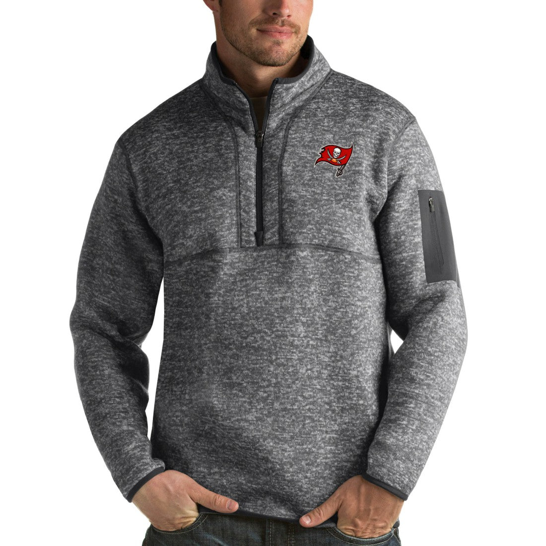 Tampa Bay Buccaneers Antigua Fortune Quarter-Zip Pullover Jacket Charcoal