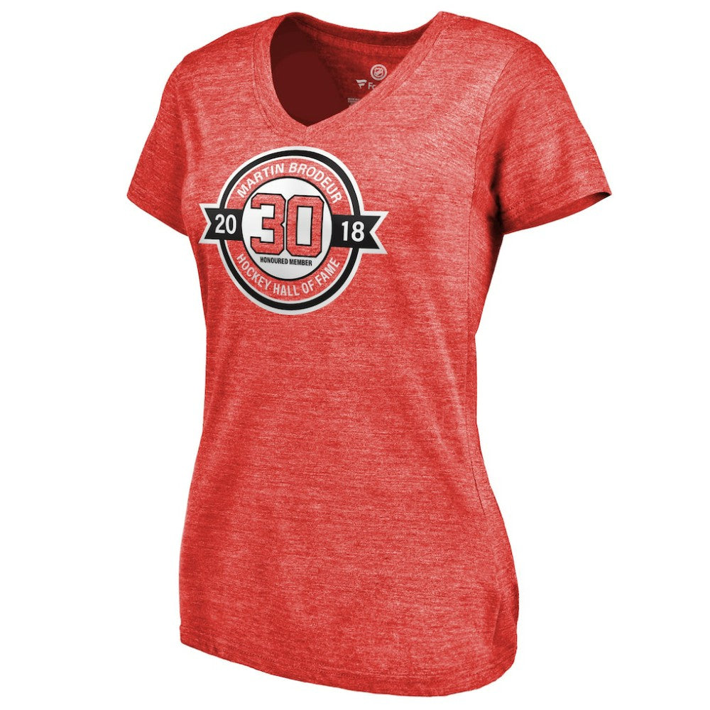 NHL Martin Brodeur New Jersey Devils Fanatics Women's Hall of Fame V-Neck Tri-Blend T-Shirt - Red