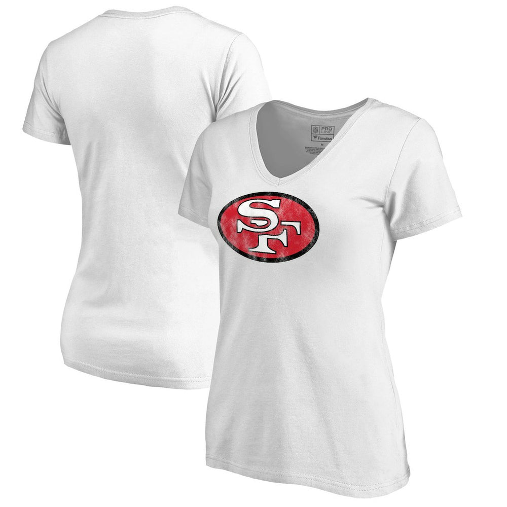 San Francisco 49ers Women's Throwback Logo V-Neck T-Shirt White