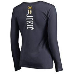 Nikola Jokic Denver Nuggets Women's Team Backer Name & Number Long Sleeve V-Neck T-Shirt Navy