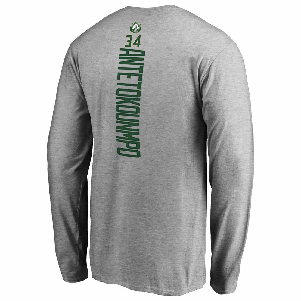 Giannis Antetokounmpo Milwaukee Bucks Team Backer Name & Number Long Sleeve T-Shirt Heathered Gray