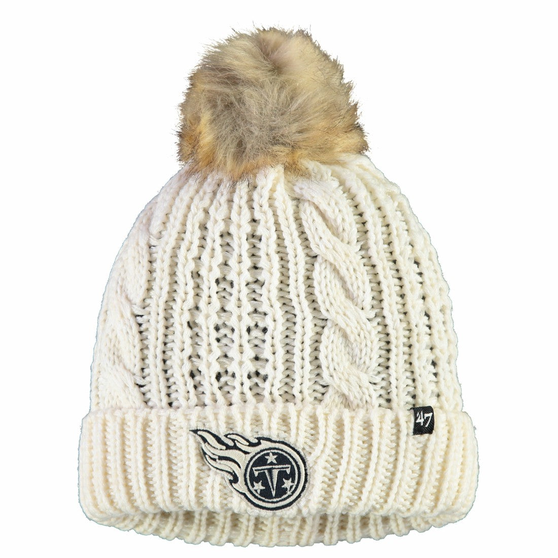 Tennessee Titans '47 Women's Meeko Cuffed Knit Hat With Pom Cream