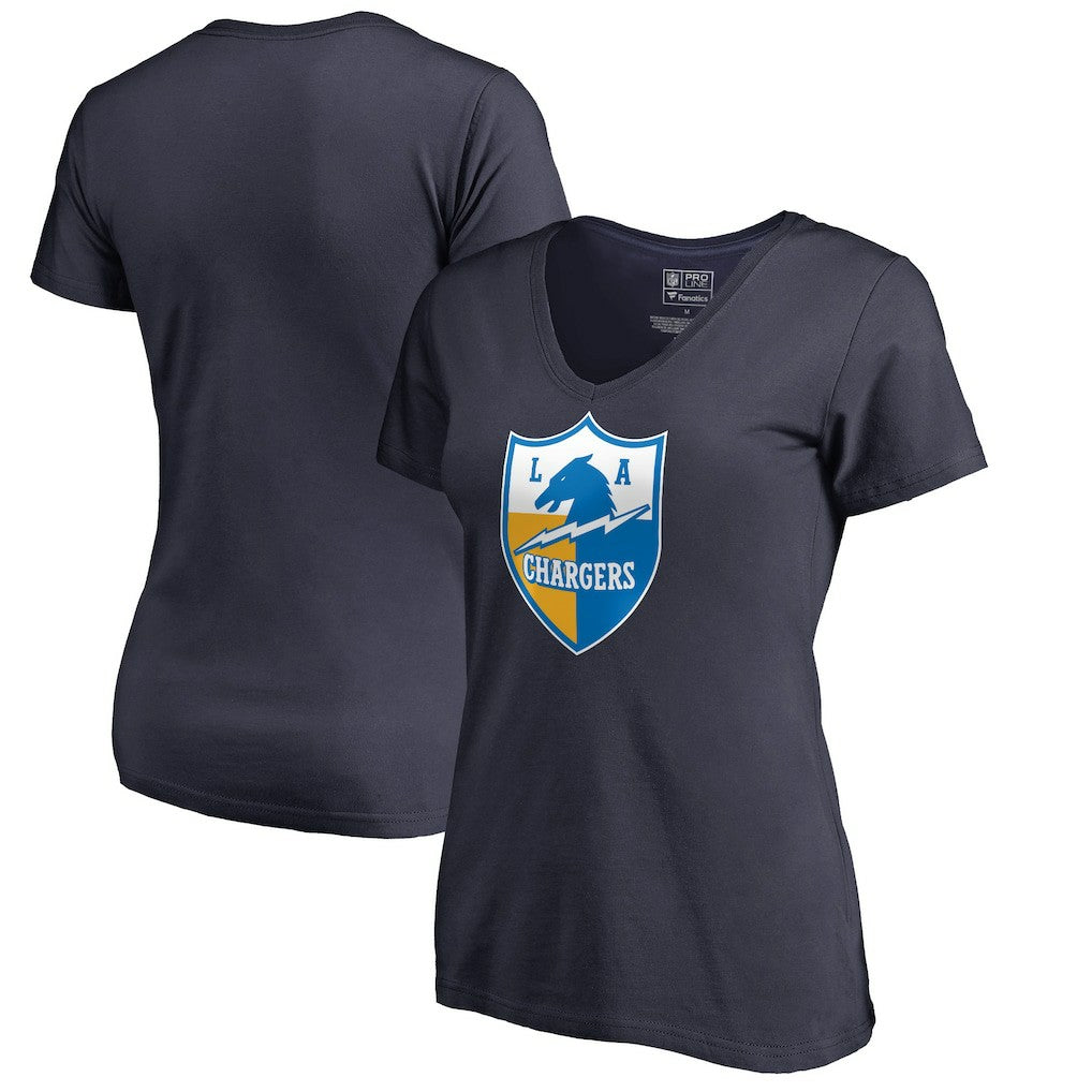 Los Angeles Chargers Women's Retro Shield Logo V-Neck T-Shirt Navy