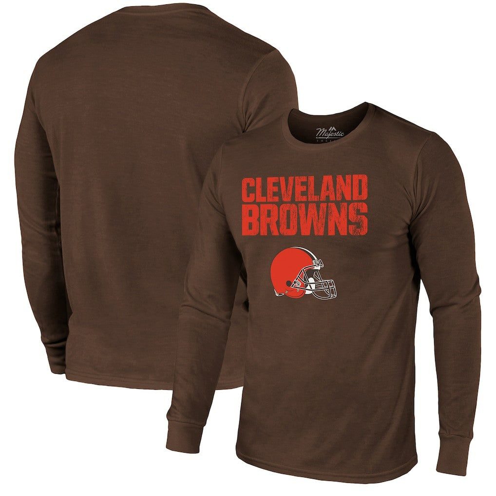 Cleveland Browns Majestic Threads Lockup Tri-Blend Long Sleeve T-Shirt Brown