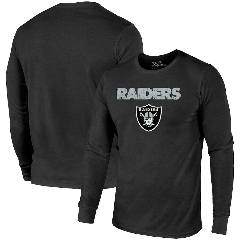 Las Vegas Raiders Majestic Threads Lockup Tri-Blend Long Sleeve T-Shirt Black