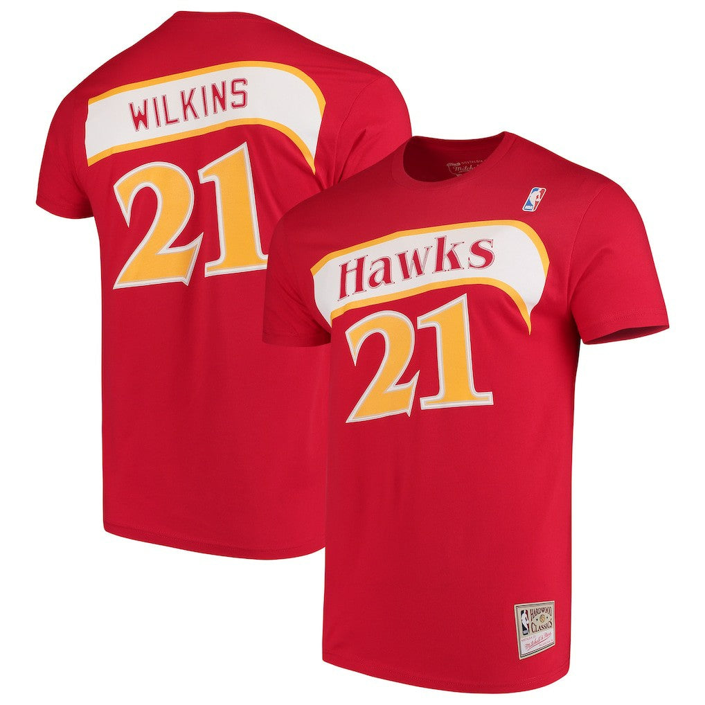 Dominique Wilkins Atlanta Hawks Hardwood Classics Team Name & Number T-Shirt Red