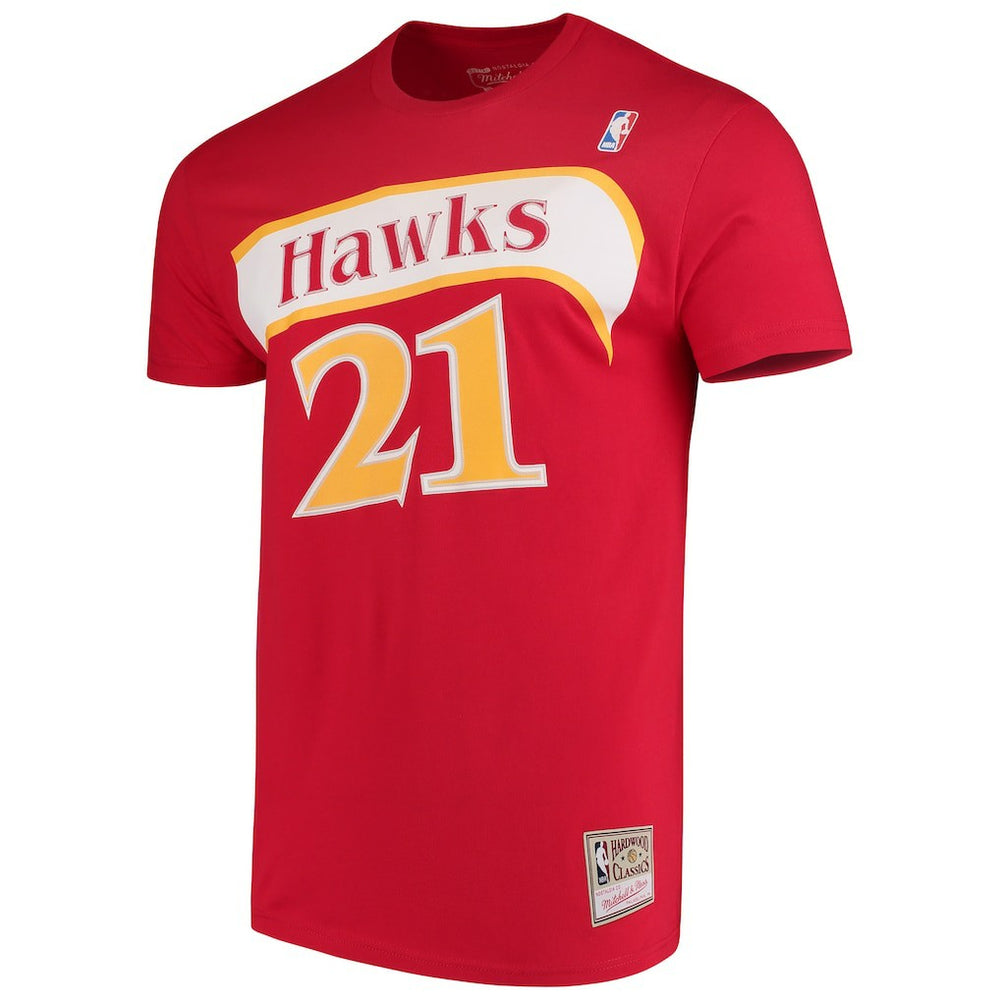 Dominique Wilkins Atlanta Hawks Hardwood Classics Team Name & Number T-Shirt Red