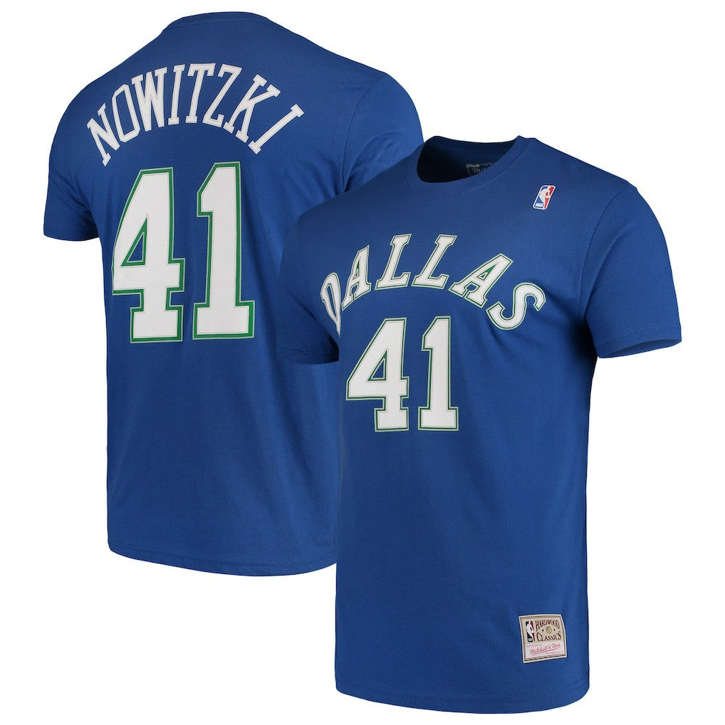 Dirk Nowitzki Dallas Mavericks Hardwood Classics Team Name & Number T-Shirt Blue