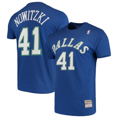 Dirk Nowitzki Dallas Mavericks Hardwood Classics Team Name & Number T-Shirt Blue