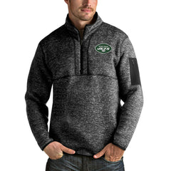 New York Jets Antigua Fortune 1/4-Zip Pullover Jacket Heather Black