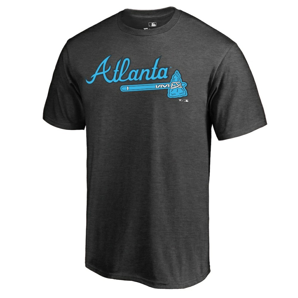 Atlanta Braves Blue Wordmark T-Shirt - Heathered Charcoal T-shirts